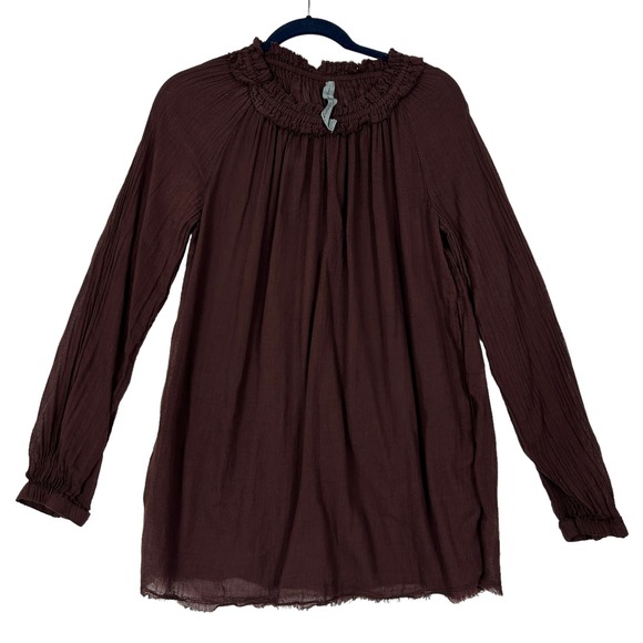 Raquel Allegra Tops - Raquel Allegra Brown Long Sleeves Cotton Gauze Top 2 Medium